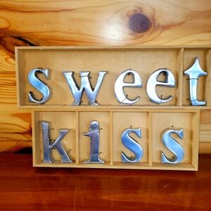 Metal Letters "Sweet Kiss" or "Wet Kisses" Silver Freestanding Shelf Decor NWOT